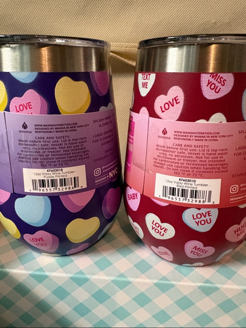 Manna Stainless Steel Wine Tumblers - Purple & Red Conversation Hearts - Picture 5 of 9